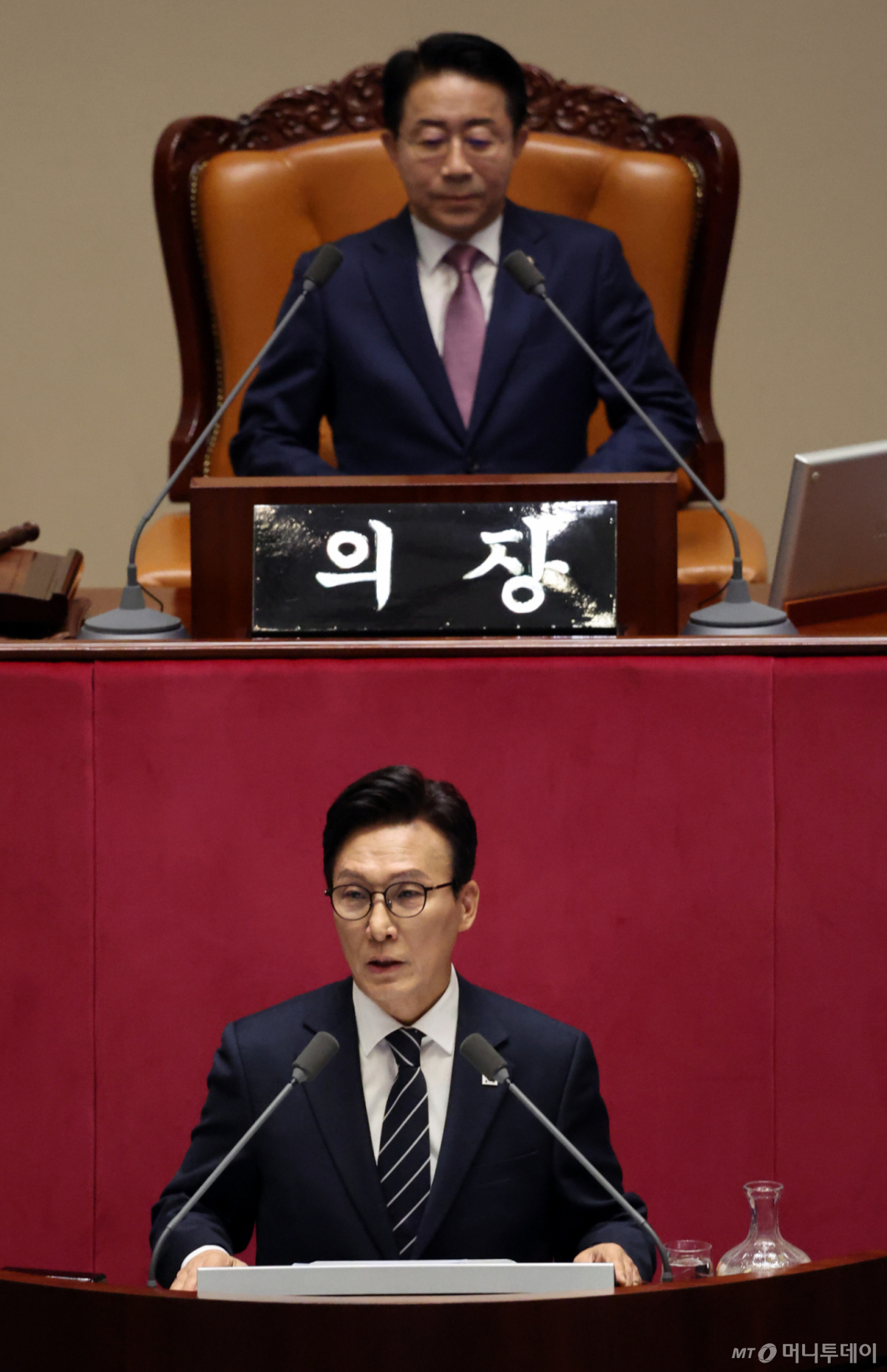 김민석 더불어민주당 대표가 7일 서울 여의도 국회 본회의장에서 열린 제439회 국회(정기회) 제3차 본회의에서 국정에 관한 교섭단체 대표연설을 하고 있다. /사진=뉴시스