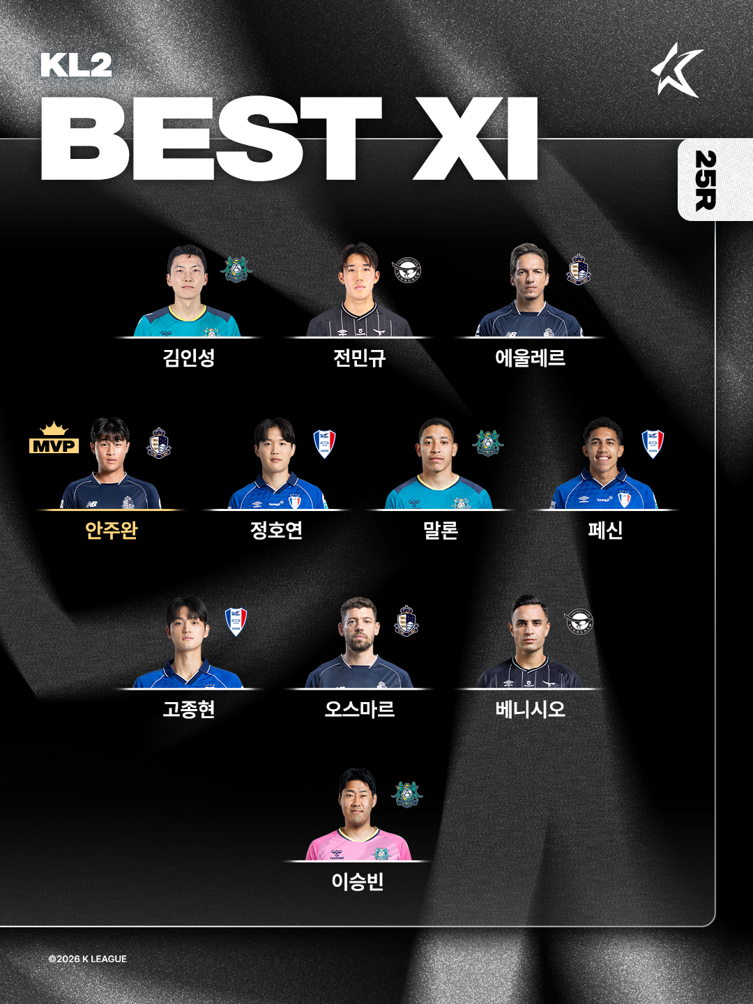 K리그2 25라운드 베스트 11. /사진=한국프로축구연맹 제공