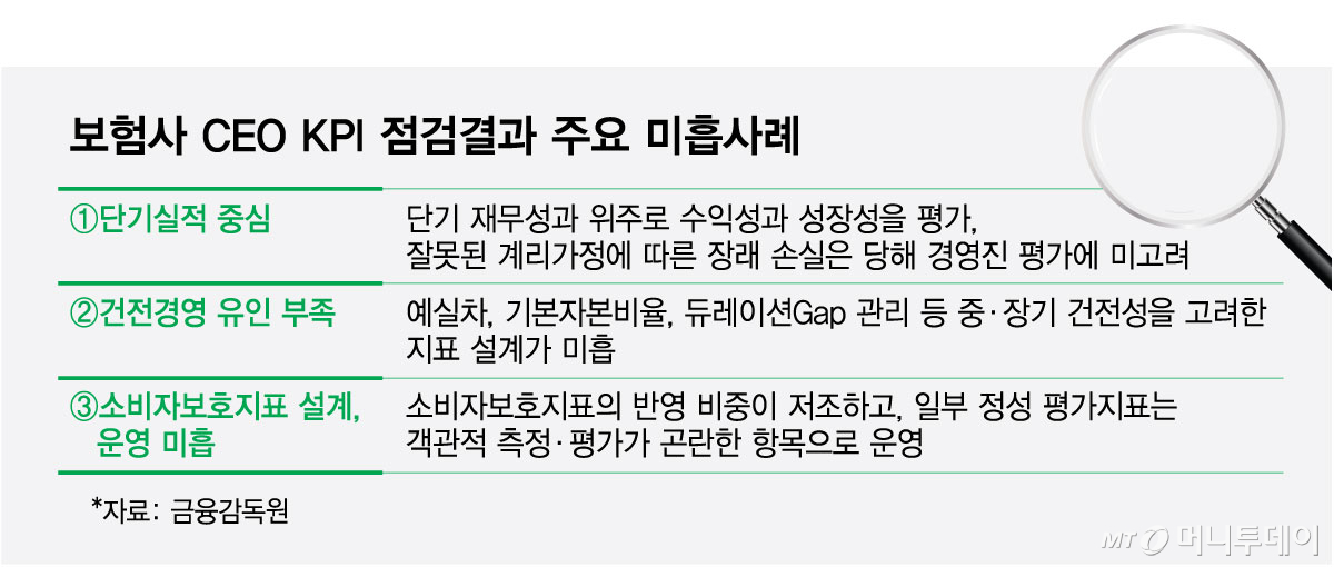 보험사 CEO KPI 점검결과 주요 미흡사례/그래픽=최헌정