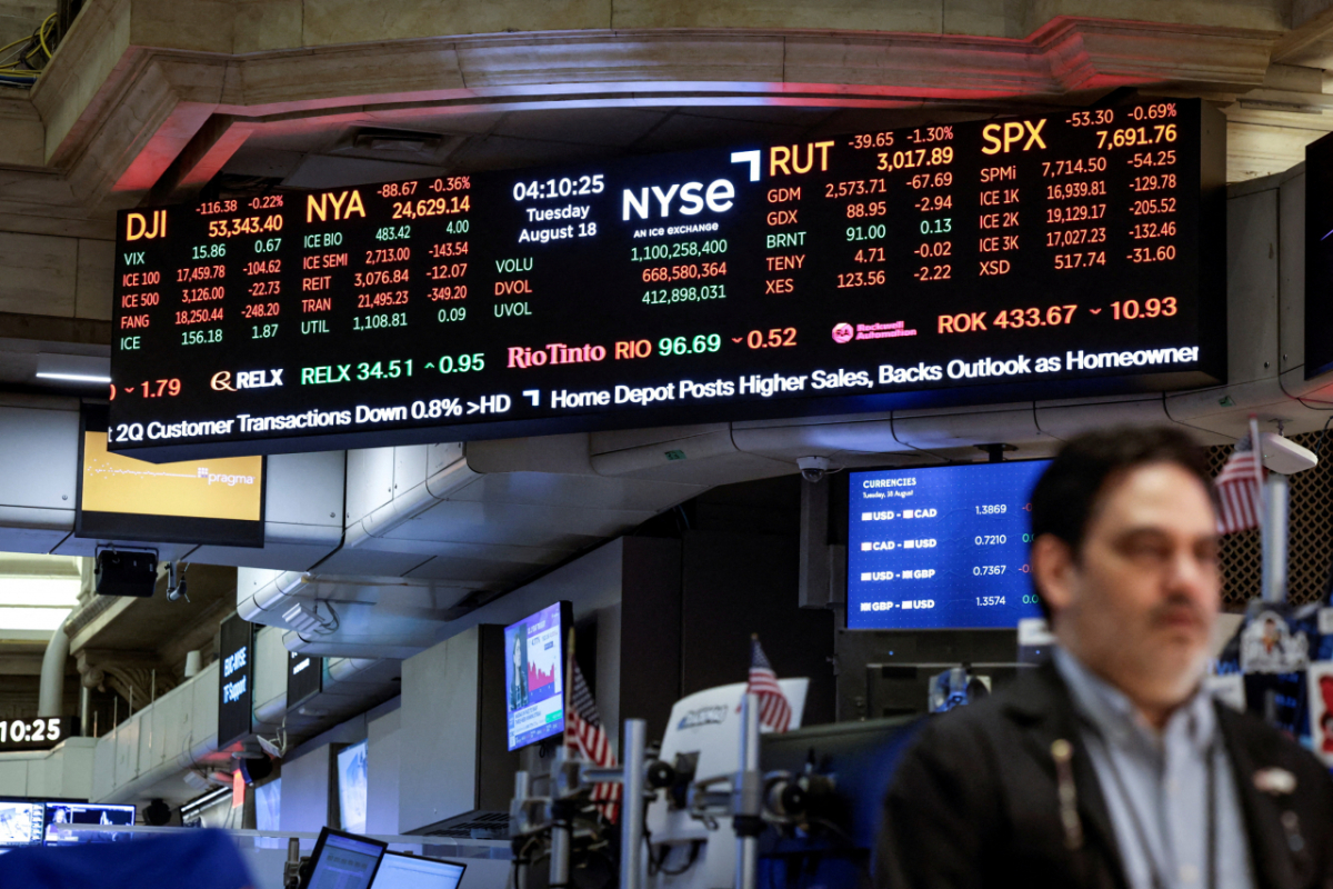 지난달 18일 뉴욕 증권거래소(NYSE) 장 마감 후 S&P 500 지수 거래 현황이 스크린에 표시되고 있다/사진=로이터