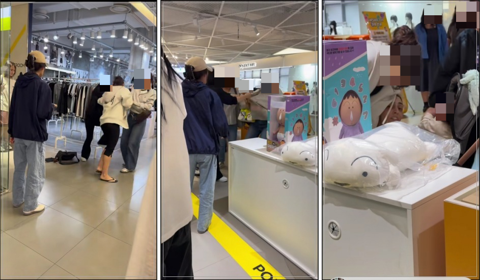 울 홍대입구역 인근 대형 쇼핑몰에서 외국인 여성 간 몸싸움이 벌어졌다. 두 여성은 보안요원이 온 후에야 다툼을 멈췄다. /사진=스레드 캡처