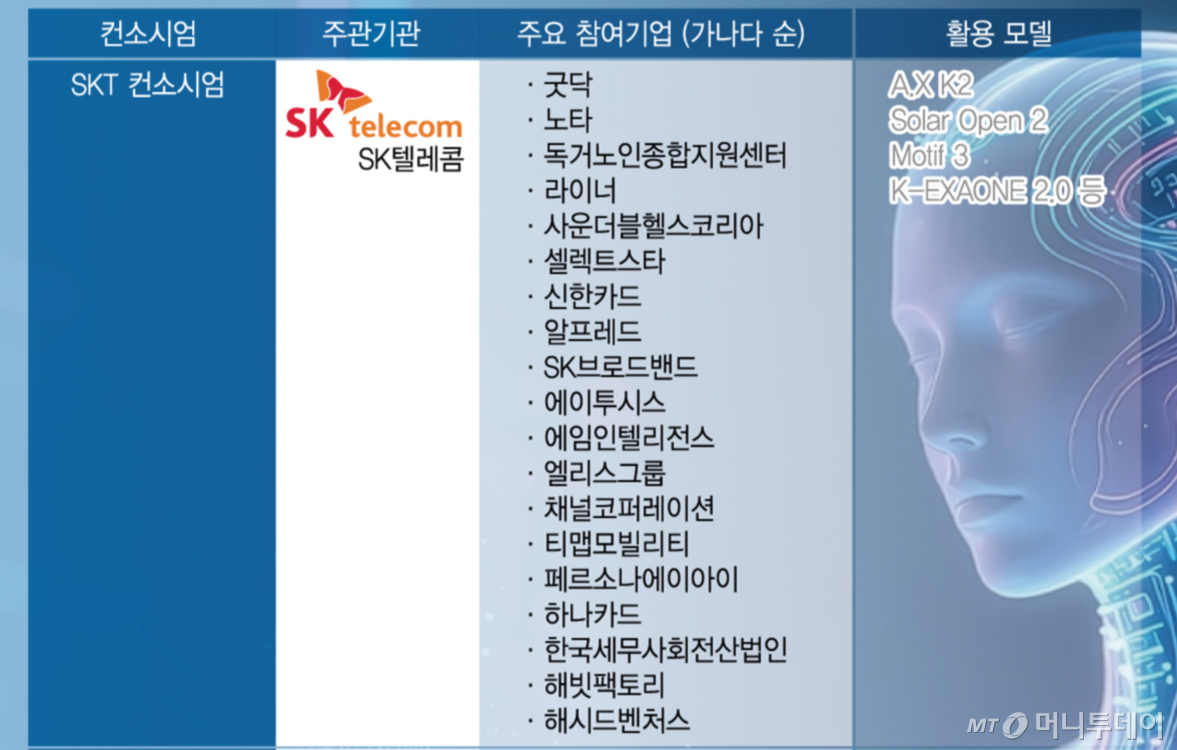 '모두의 AI' 프로젝트 선정 컨소시엄별 참여 기업 및 활용 모델/그래픽=임종철