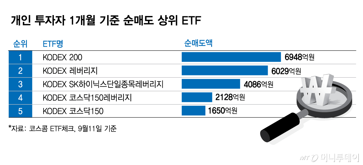개인 투자자 1개월 기준 순매도 상위 ETF/그래픽=김현정