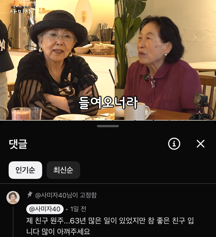 배우 사미자가 유튜브 제작진과의 갈등설로 구설에 오른 63년 지기 동료 배우 전원주를 감쌌다. /사진=유튜브 영상, 댓글 캡처