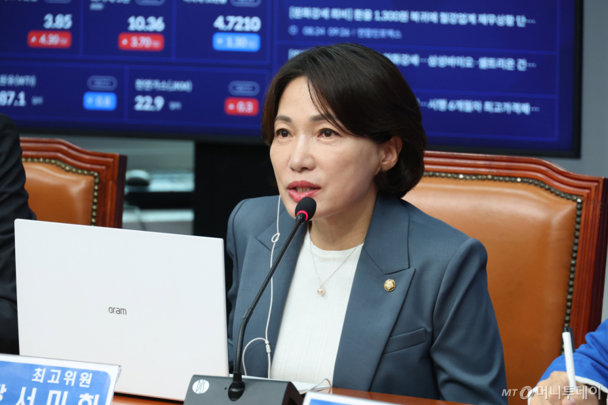  서미화 더불어민주당 최고위원이 지난달 24일 서울 여의도 국회에서 열린 최고위원회의에서 발언하고 있다. /사진=뉴스1