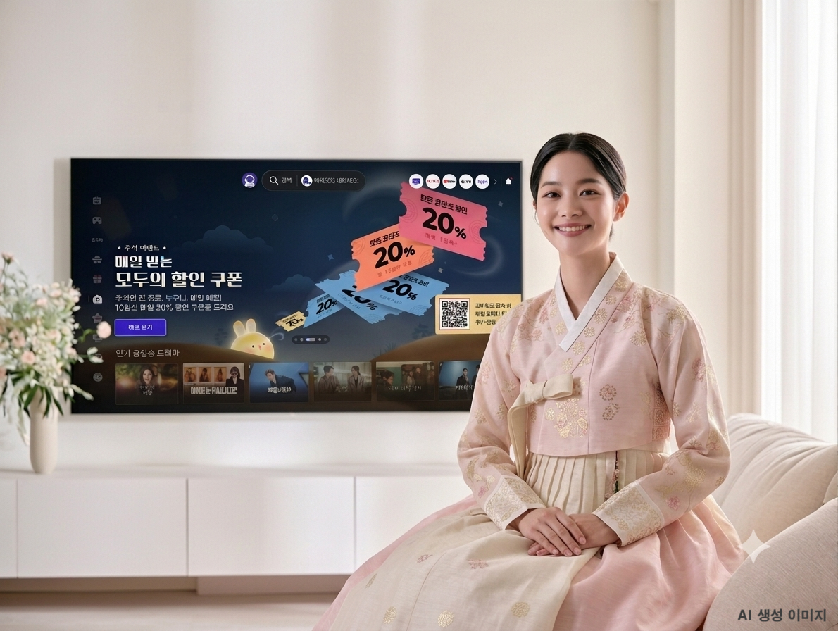 SK브로드밴드 AI 모델이 '매일 받는 모두의 할인 쿠폰' 프로모션을 홍보하고 있다./사진 제공=SK브로드밴드
