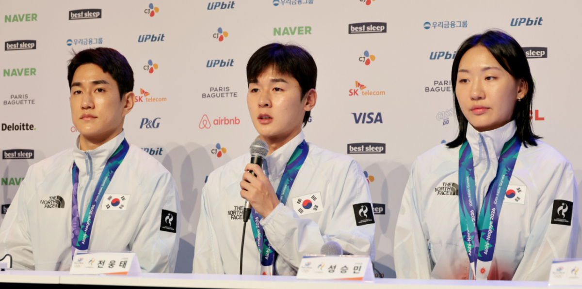 근대5종 금메달리스트 전웅태가 21일 코리아하우스에서 열린 2026 아이치·나고야 아시안게임 첫날 메달리스트 공식 인터뷰에서 소감을 밝히고 있다. 2026.09.21.   근대5종 금메달리스트 전웅태가 21일 코리아하우스에서 열린 2026 아이치·나고야 아시안게임 첫날 메달리스트 공식 인터뷰에서 소감을 밝히고 있다. 2026.09.21. /사진=강영조 cameratalks@