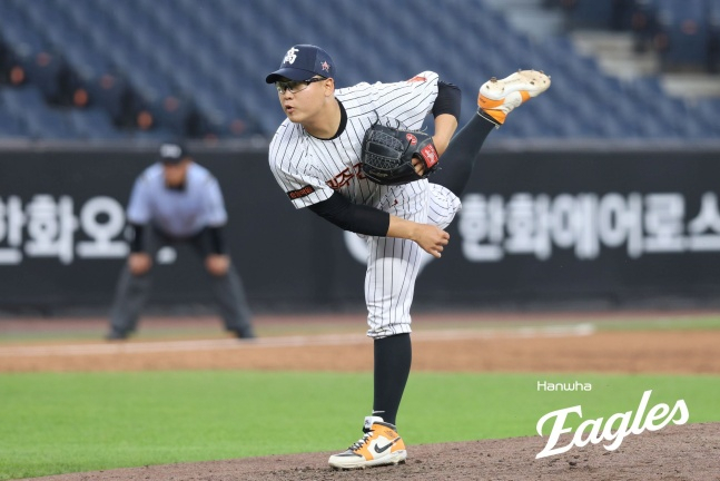 광주진흥고 김민훈이 6월 8일 대전 한화생명볼파크에서 열린 제4회 한화이글스배 고교-대학 올스타전에 역투하고 있다. /사진=한화 이글스 제공