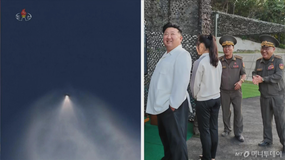 [서울=뉴시스] 북한 조선중앙TV는 지난 20일 새로운 중요 전투무기체계 시험을 진행했다고 22일 보도했다. 이 자리에는 김정은 북한 국무위원장과 딸 김주애가 함께했다. (사진=조선중앙TV 캡처) 2026.09.22. photo@newsis.com  *재판매 및 DB 금지