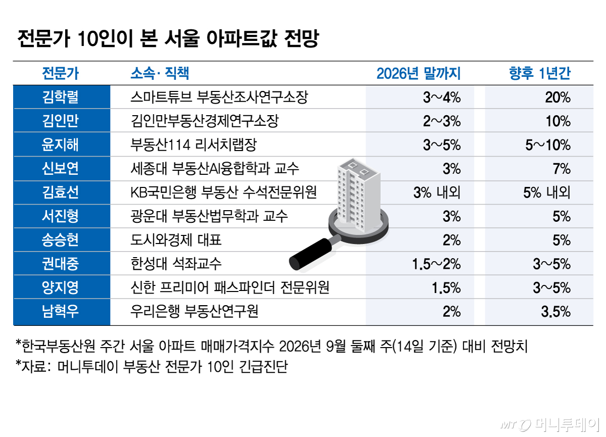 전문가 10인이 본 서울 아파트값 전망/그래픽=김현정