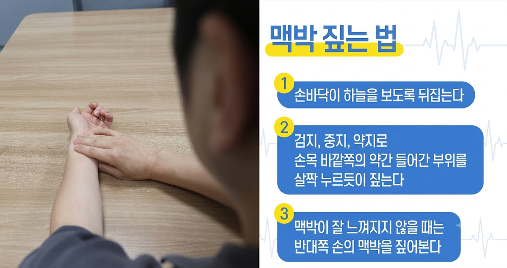 부정맥 의심 자가점검법(맥박 짚는 법). /사진제공=삼성서울병원