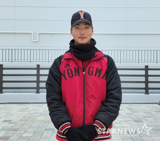 올해 3월 부산 기장드림볼파크에서 스타뉴스와 만난 마산용마고 최민상. /사진=김동윤 기자