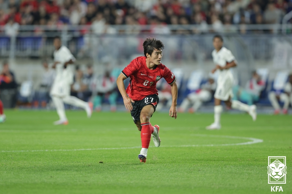 A대표팀 데뷔전을 치른 김민수. /사진=대한축구협회(KFA) 제공