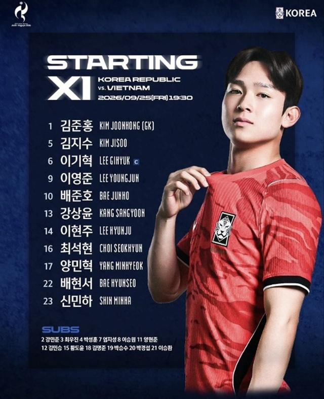 한국 선발 명단. /사진=대한축구협회 SNS