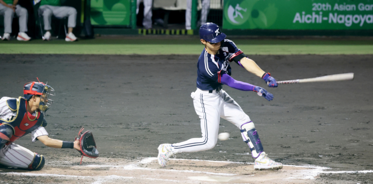 김도영이 25일 일본 도요하시 시민구장에서 열리는 2026 아이치·나고야 아시안게임 야구 슈퍼라운드 대한민국과 일본과의 경기 7회초 일본 선발투수 히구치에게 헛스윙 삼진으로 물러나고 있다. 2026.09.25. /사진=강영조 cameratalks@