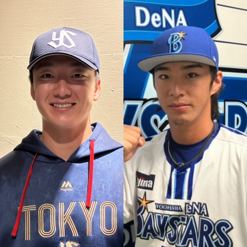 일본 NPB 야쿠르트의 요시무라 고지로(왼쪽), 요코하마의 와타라이 류키. 두 사람은 각각 일본 사회인야구 출신으로 NPB 신인드래프트 1순위 지명을 받았다. /사진=요코하마 베이스타즈, 야쿠르트 스왈로즈 구단 공식 SNS 갈무리