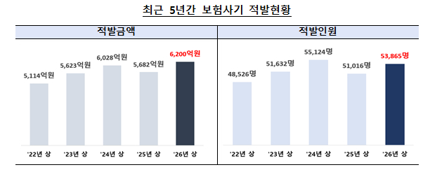 최근 5년간 보험사기 적발현황. /사진제공=금융감독원