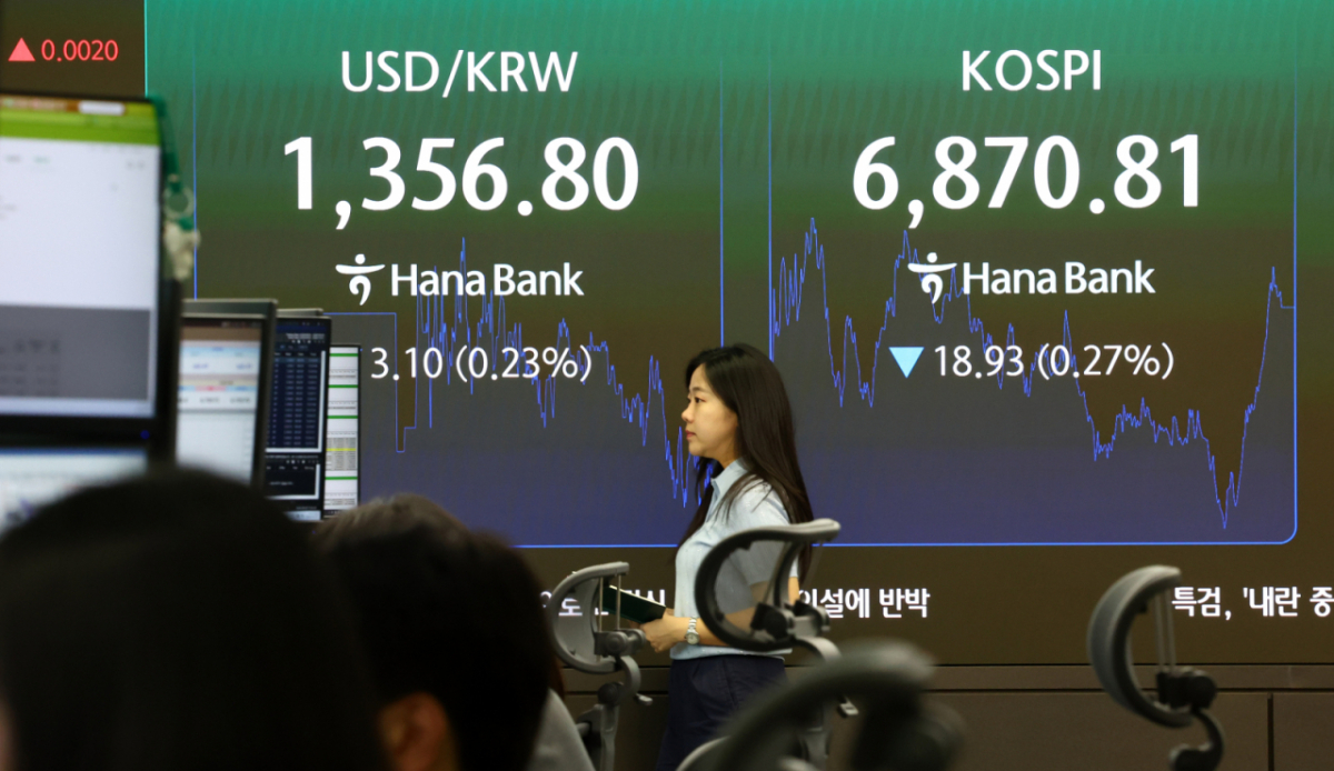 29일 서울 중구 하나은행 본점 딜링룸 전광판에 코스피 종가가 표시되고 있다./사진=뉴시스