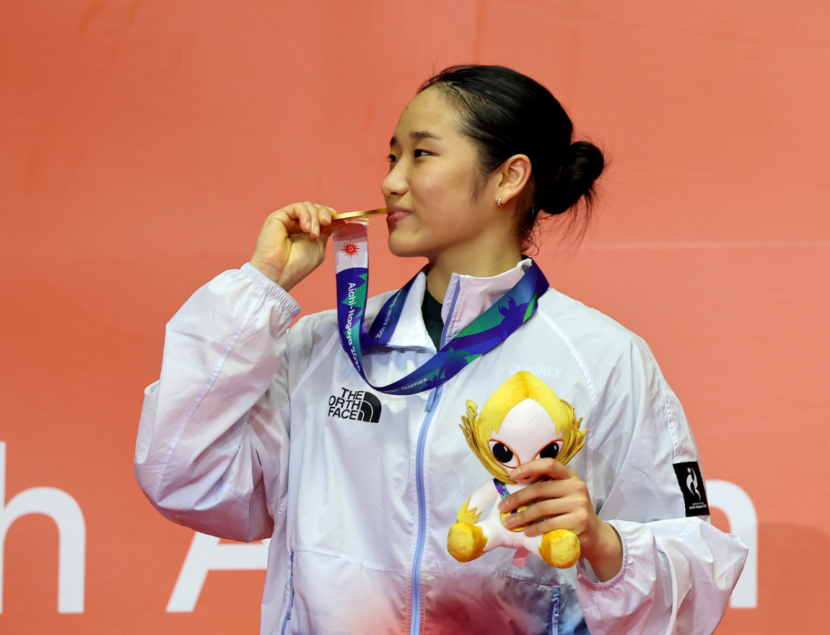 안세영이 29 일 일본 이치노미야 시립체육관에서 열린 2026 아이치·나고야 아시안게임 배드민턴 여자단식 결승전에서 일본 야마구치 아카네를 2-0으로 셧아웃시키고 금메달을 차지했다. 2026.09.29. /사진=강영조 cameratalks@