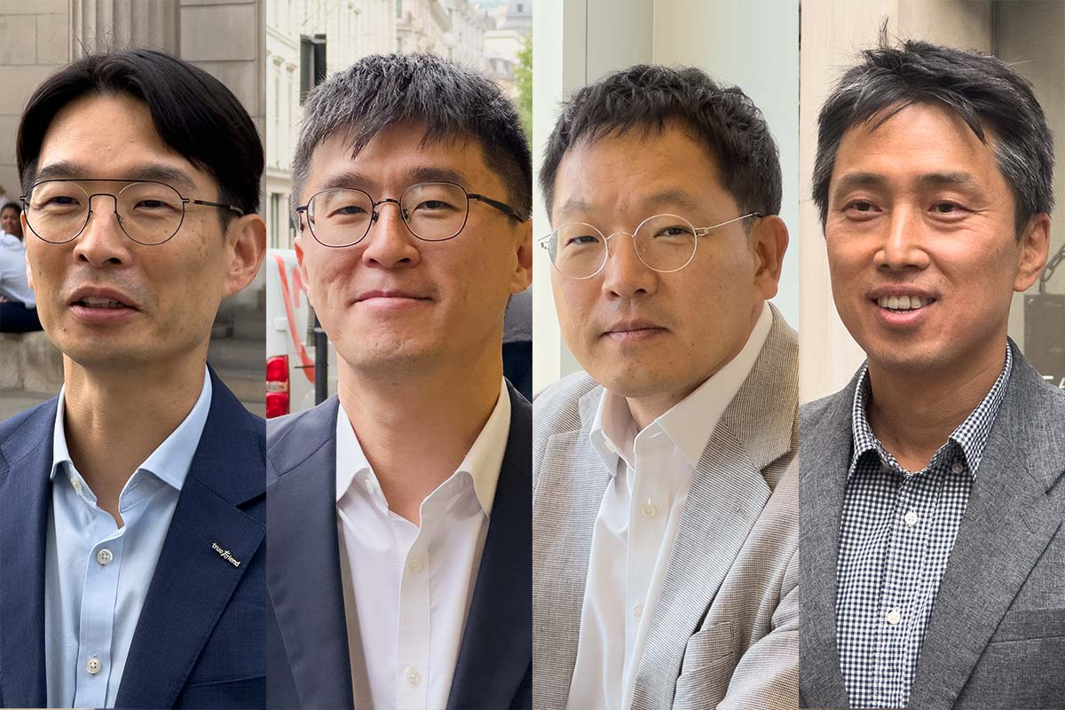 기민석 한국투자증권 런던법인장(왼쪽부터)·조완진 삼성증권 런던법인장·이용성 NH투자증권 런던법인장·한중석 한국거래소 런던사무소장./사진=성시호