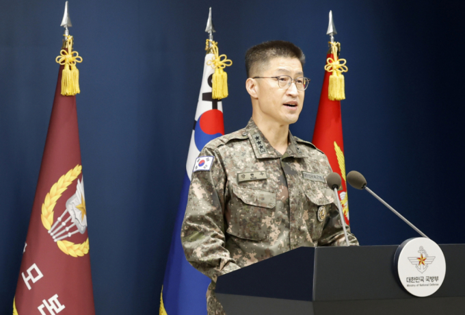 강현우 합참 작전본부장이 30일 서울 용산구 국방부에서 비무장지대(DMZ) 지뢰 폭발 관련해 입장을 발표하고 있다. /사진=뉴시스