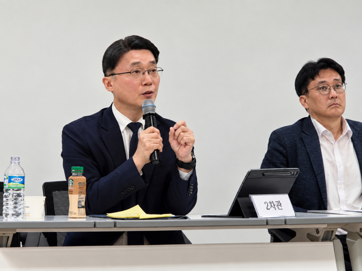 류제명 과학기술정보통신부 제2차관(왼쪽)이 2일 서울 중구 NIA 서울사무소에서 열린 출입기자 간담회에서 질의응답에 답변하고 있다./사진=구자윤 기자