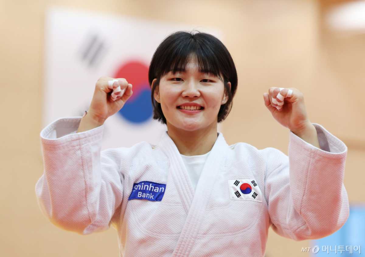 (진천=뉴스1) 김민지 기자 = 유도 국가대표 김민주가 9일 충북 진천선수촌에서 열린 2026 아이치-나고야 아시아게임 유도 국가대표 미디어데이에서 아시안게임 선전을 다짐하고 있다. 2026.9.9/뉴스1 Copyright © 뉴스1. All rights reserved. 무단 전재 및 재배포, AI학습 이용 금지. /사진=(진천=뉴스1) 김민지 기자