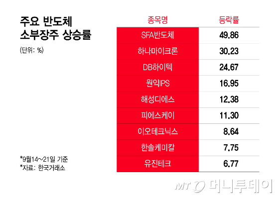 주요 반도체 소부장주 상승률/그래픽=윤선정