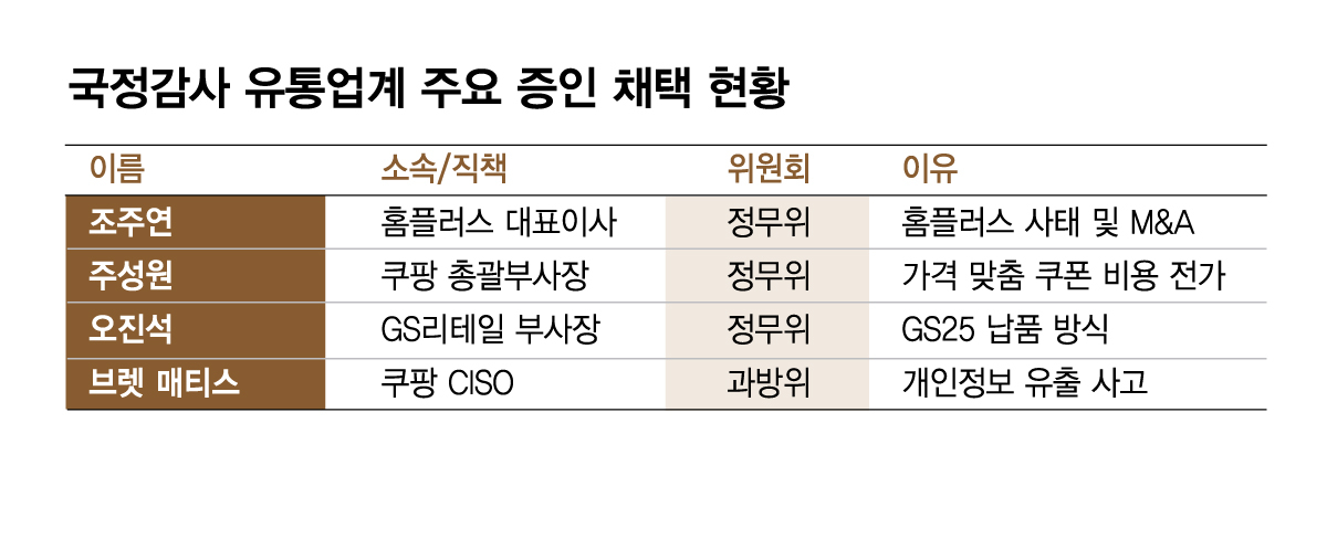 국정감사 유통업계 주요 증인 채택 현황./그래픽=김현정