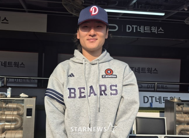 곽빈이 지난 3월 23일 KT와 시범경기 등판을 마치고 인터뷰하고 있다. /사진=신화섭 기자