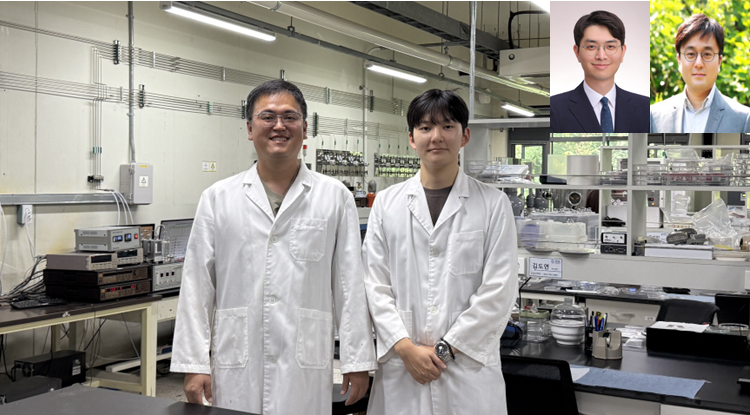 심영석 한기대 에너지신소재공학과 교수(왼쪽)와 김도연 학생. 조동휘한국화학연구원 박사(오른쪽 사진 왼쪽), 서정환 홍익대 교수./사진제공=한국기술대