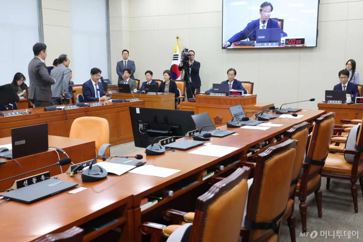 유동수 위원장이 1일 서울 여의도 국회에서 열린 정무위원회 전체회의에서 국정감사 증인 등 출석요구의 건을 통과시키고 있다. /사진=뉴스1