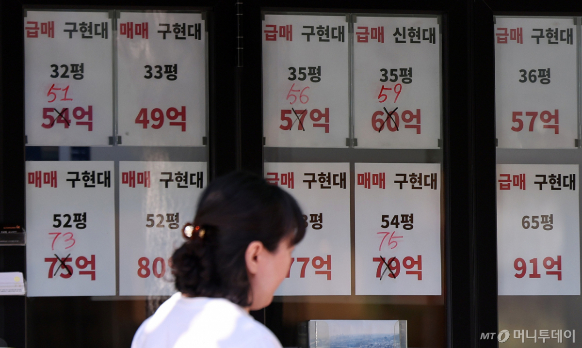 서울 강남구의 한 부동산중개업소에 매매 호가를 낮춰 표시한 아파트 매물 안내문들이 붙어 있다. /사진=뉴스1