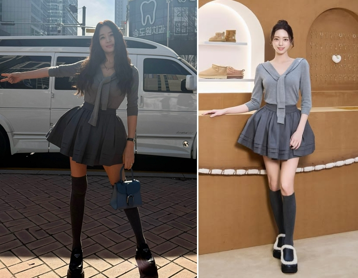 배우 김혜수(56)와 있지 유나(23)가 같은 옷을 입은 모습이 포착됐다. /사진=김혜수, 유나 인스타그램