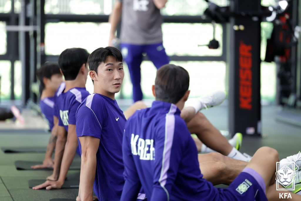 축구 국가대표팀 훈련 중인 김건희. /사진=대한축구협회 제공