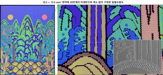 약 20만개의 미세반구를 이용해 색소 없이 손톱 크기로 재현된 “일월오봉도”/사진=김신현 카이스트 생명화학공학과 교수