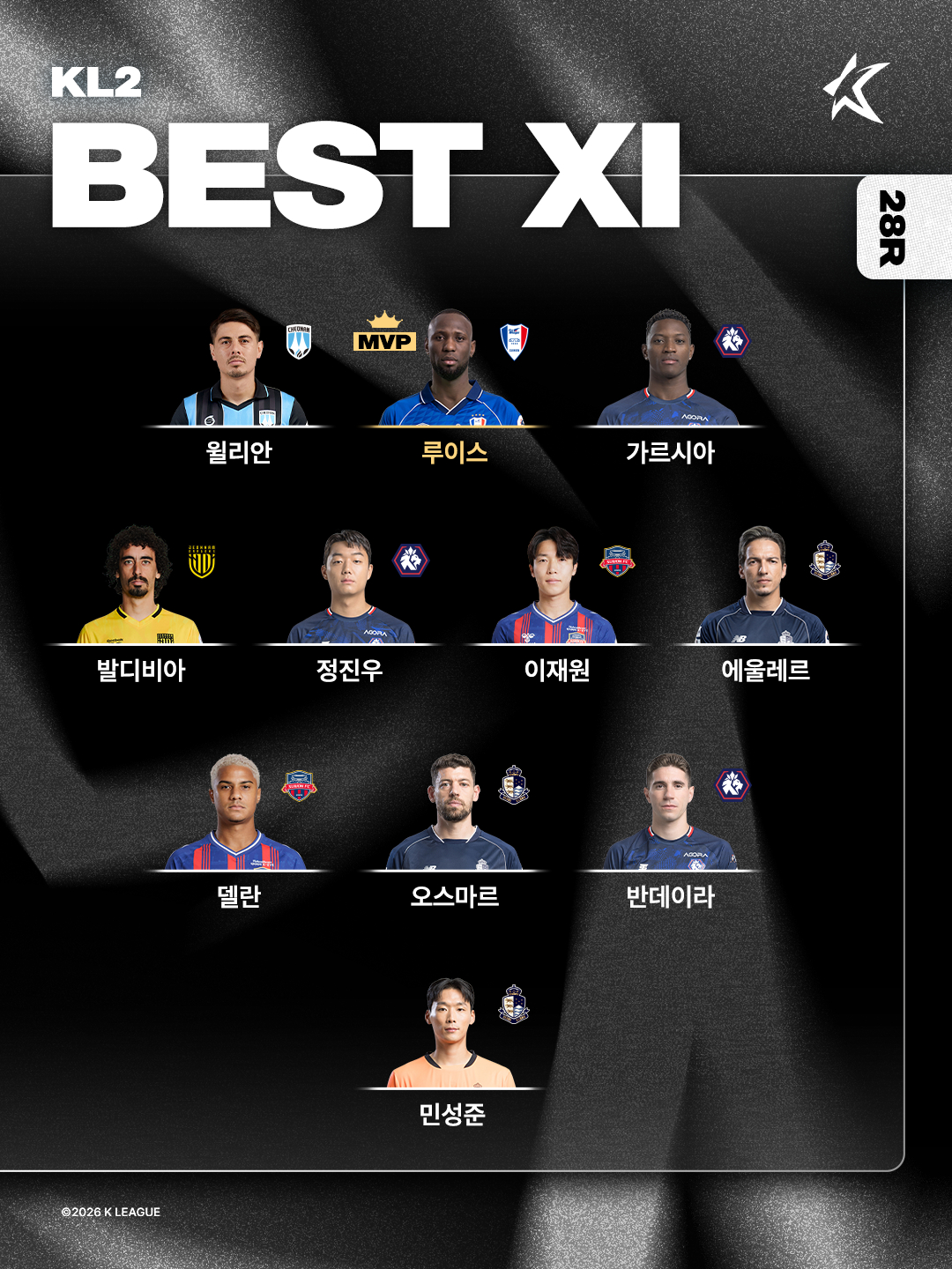 K리그2 28라운드 베스트 11. /사진=한국프로축구연맹 제공
