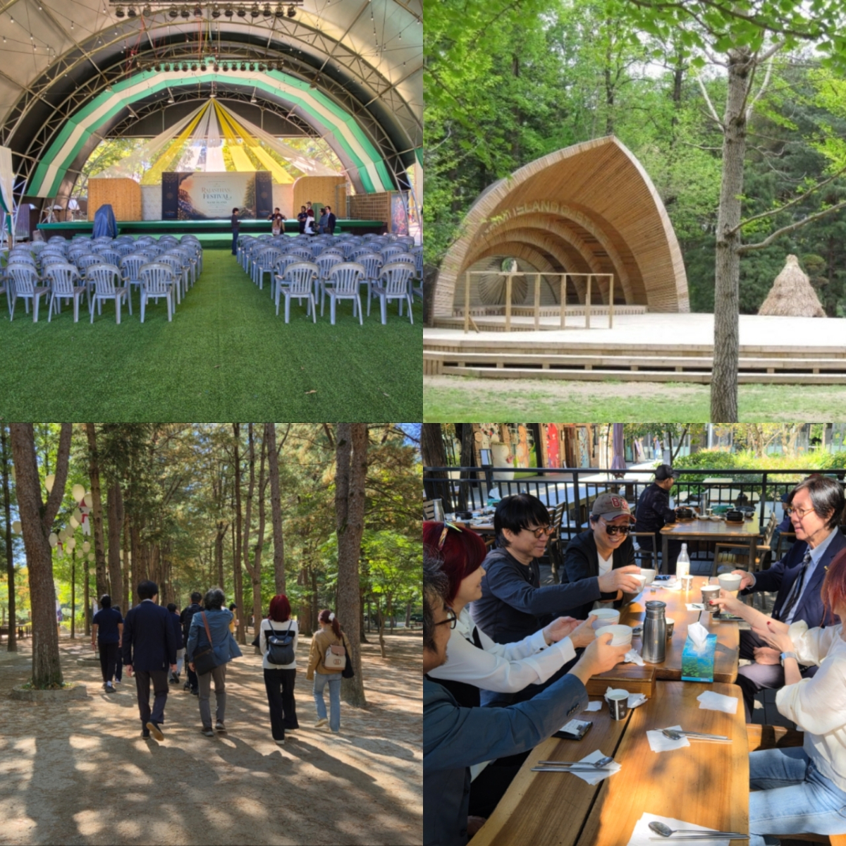 행주산성 아트홀K 백순진 총감독('사월과오월' 가수)과 음진인협동조합 이완열 이사장 등 음진인 운영진이 남이섬을 둘러본 후 '음악 페스티벌' 기획회의를 하는 모습./사진제공=음진인협동조합