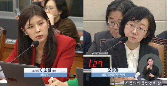 13일 국회 보건복지위원회 식약처 국정감사에서 이소희 국민의힘 의원이 오유경 식약처장에게 질의하고 있다. /사진=국회의사정보시스템