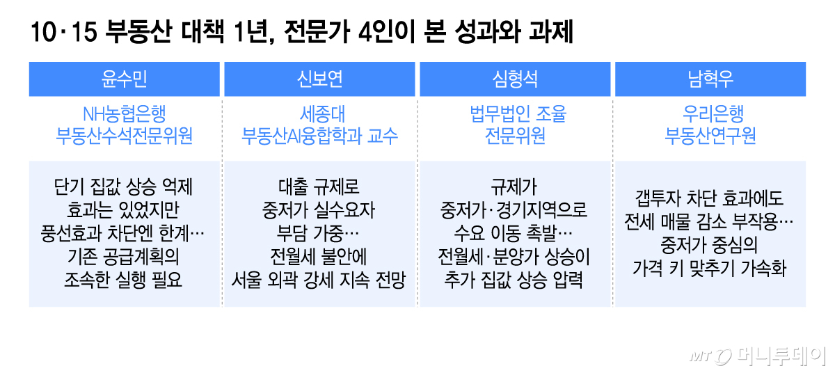 10·15 부동산 대책 1년, 전문가 4인이 본 성과와 과제/그래픽=이지혜