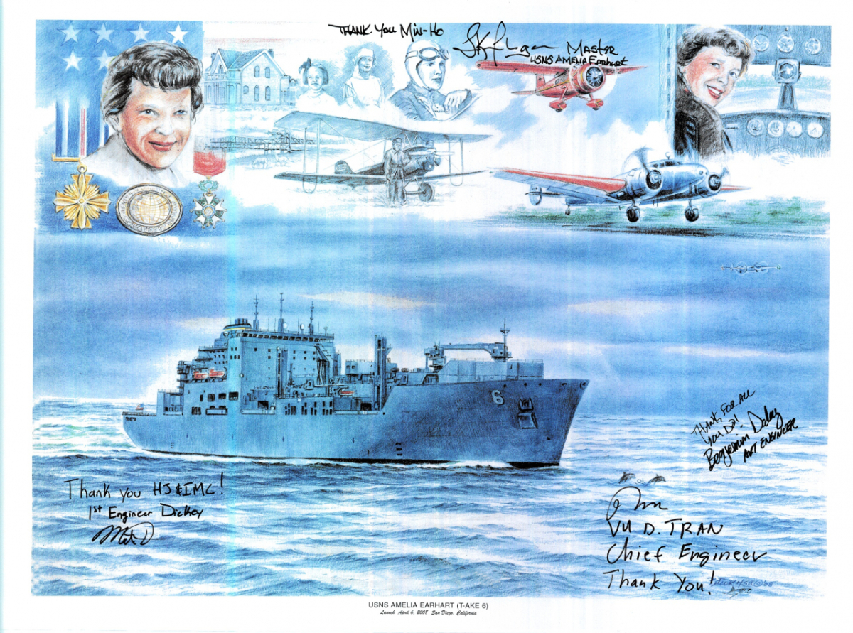 HJ중공업은 미 해군 군수지원함 'USNS 아멜리아 에어하트(Amelia Earhart)'의 MRO(유지·보수·정비) 사업을 성공적으로 완수하고 함정을 출항시켰다. 사진은 미 해군이 HJ중공업에 전달한 감사장./사진제공=HJ중공업