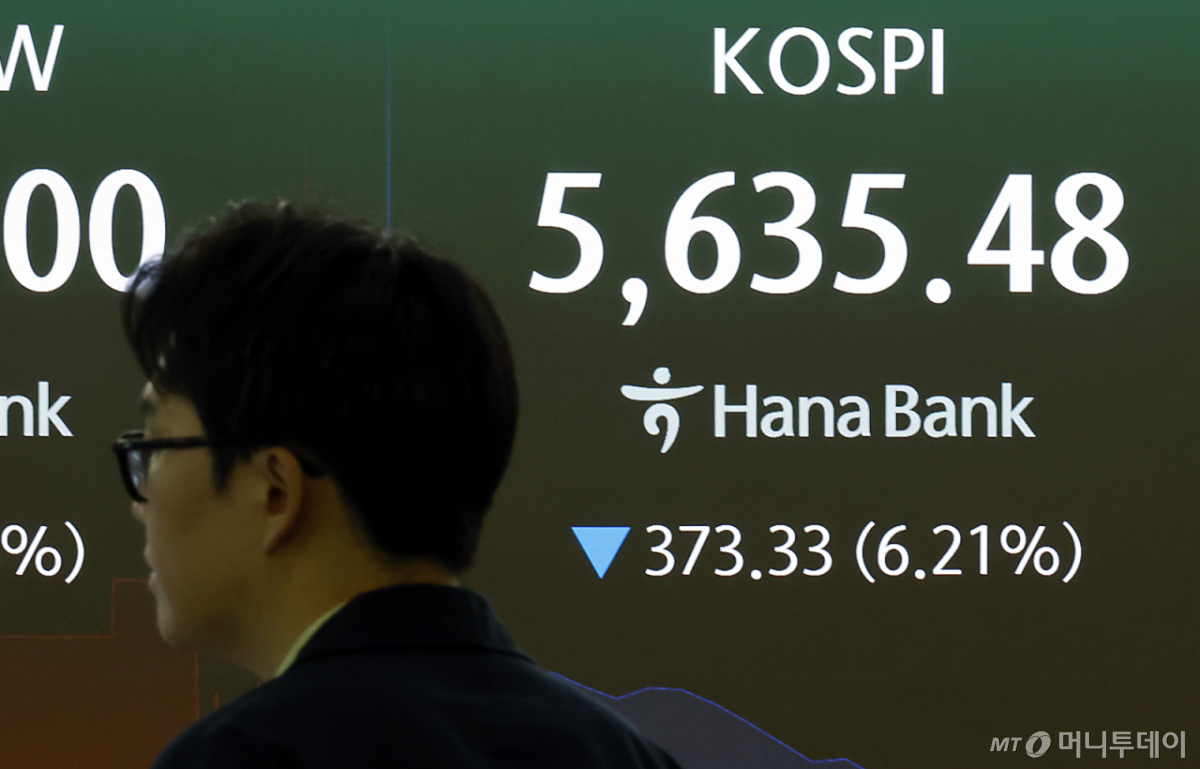 (서울=뉴스1) 박정호 기자 = 15일 오전 서울 중구 하나은행 본점 딜링룸 전광판에 코스피 등 시황이 표시되고 있다. 이날 코스피는 전 거래일 대비 335.80포인트(5.59%) 내린 5673.01, 코스닥은 39.43포인트(4.79%) 하락한 784.45, 달러·원환율은 1340원 초반을 보이고 있다. 2026.10.15/뉴스1 Copyright © 뉴스1. All rights reserved. 무단 전재 및 재배포, AI학습 이용 금지. /사진=(서울=뉴스1) 박정호 기자