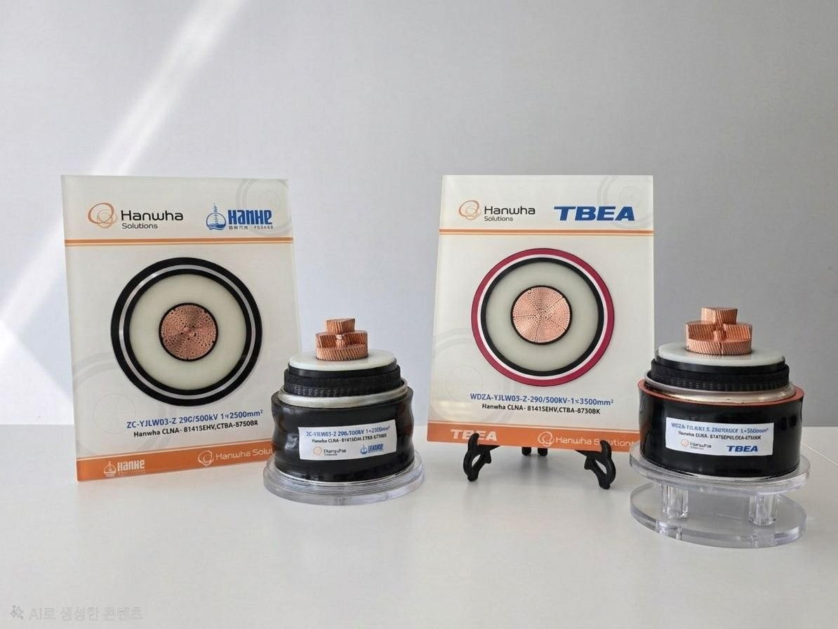 HANHE(한허) TBEA(터비엔전공)과 500kV(킬로볼트) 기술 검증 성공한 HVAC 소재 패키지 모형 사진./사진제공=한화솔루션