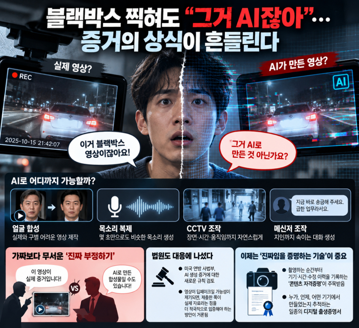 AI 딥페이크와 진짜 증거의 경계/이미지=생성형 AI를 활용해 제작