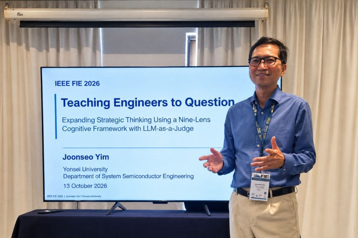 IEEE FIE 2026에서 임준서 AI반도체 혁신연구소 소장이 '3×3 나인 렌즈(Nine Lenses)' 교육모델을 발표했다. /사진제공=연세대학교