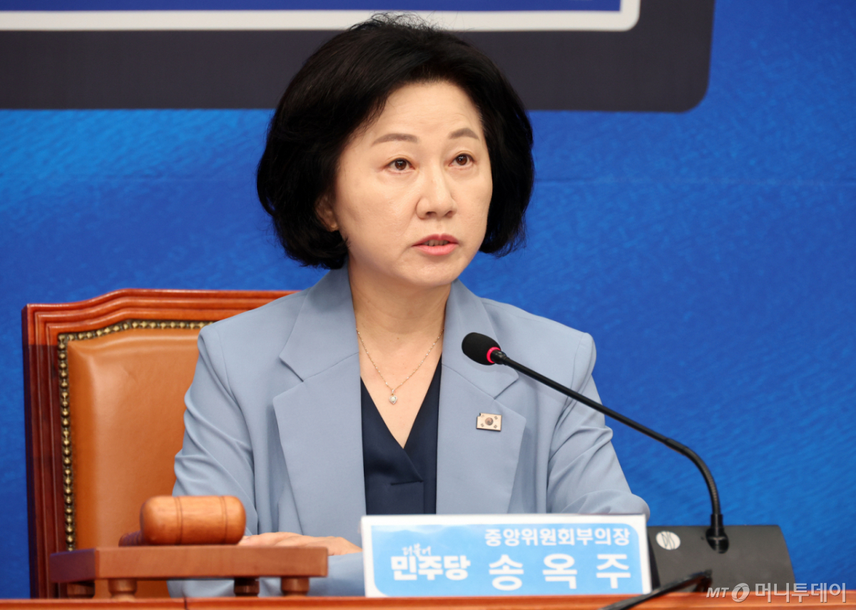[서울=뉴시스] 최진석 기자 = 송옥주 더불어민주당 중앙위원회 부의장이 11일 여의도 국회에서 열린 중앙위원회의에서 발언하고 있다. 2026.08.11. myjs@newsis.com /사진=최진석