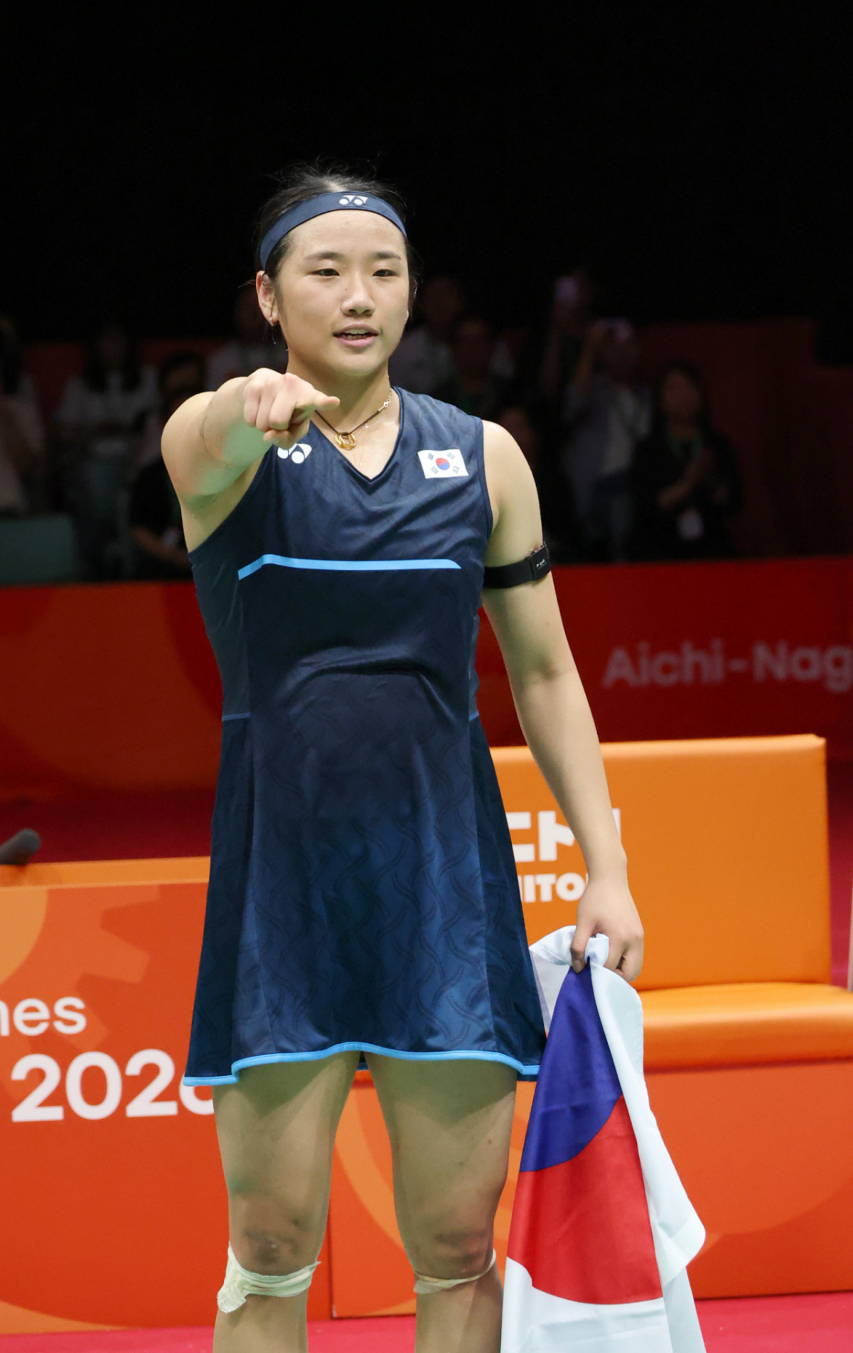 안세영이 9월 29 일 일본 이치노미야 시립체육관에서 열린 2026 아이치·나고야 아시안게임 배드민턴 여자단식 결승전에서 일본 야마구치 아카네를 2-0으로 셧아웃시키고 세리머니를 하고 있다. /사진=강영조 선임기자
