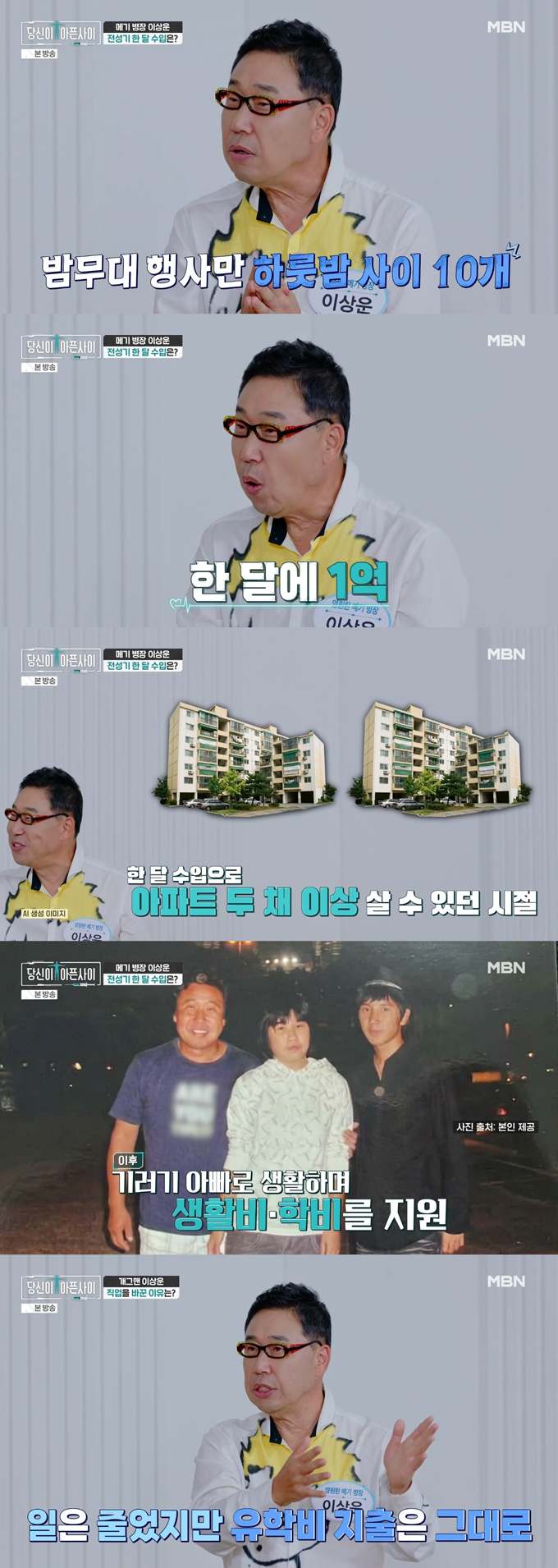개그맨 이상운이 기러기 아빠 생활 중 대장암 투병과 이혼 소송을 겪은 아픔을 털어놨다. /사진=MBN '당신이 아픈 사이' 방송 화면