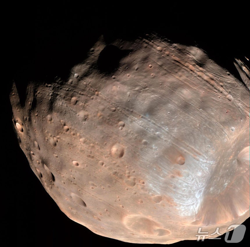 포보스(Phobos)는 화성을 공전하는 감자 모양의 두 위성 가운데 하나다. 사진은 참고 이미지로 2015년 11월 11일 미국 항공우주국(NASA)가 촬영한 화성 위성인 포보스(Phobos)의 표면. /사진=뉴스1