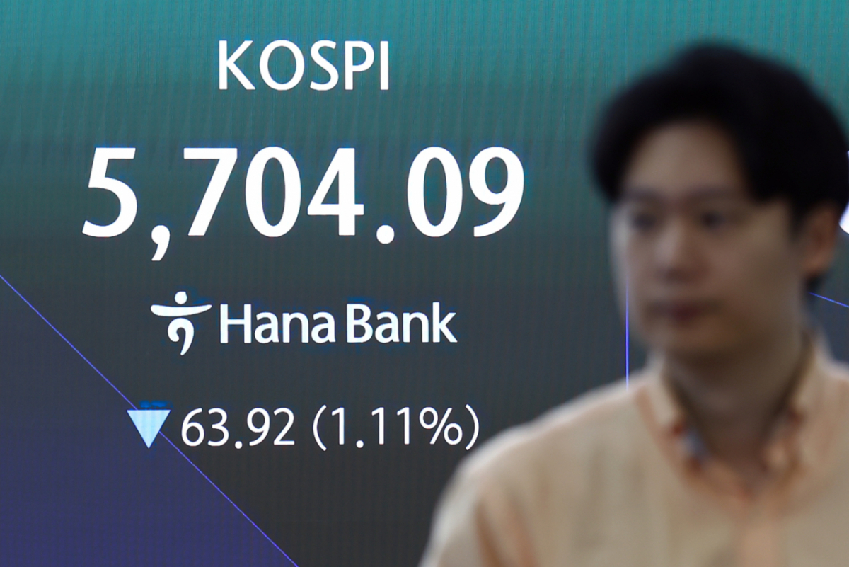 (Seoul=NEWS1) Reporter Kim Min-ji = On the morning of the 20th, a large screen in the dealing room of Hana Bank in Jung-gu, Seoul, displayed the KOSPI index as it opened at 5733.57, down 0.60% from the previous trading day. On this day, the KOSDAQ started at 805.37, down 0.44%. October 20, 2026/NEWS1 Copyright © NEWS1. All rights reserved. Unauthorized reproduction and redistribution, as well as use for AI learning, are prohibited. /Photo=NEWS1) Reporter Kim Min-ji
